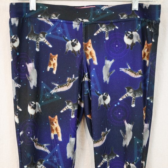 Tipsy Elves Women's Medium Cosmic Cat Leggings - Space Galaxy Kitten Print - Picture 3 of 13